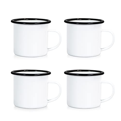 MAIKESUB 4 Pack Sublimation Blank Enamel Mug 12 OZ with Black Rim Camping Travel Coffee Metal Mug Can be used as a gift for Christmas Thanksgiving Mother's Day Father's Day