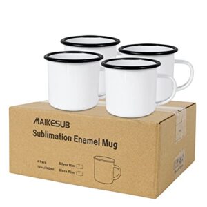 MAIKESUB 4 Pack Sublimation Blank Enamel Mug 12 OZ with Black Rim Camping Travel Coffee Metal Mug Can be used as a gift for Christmas Thanksgiving Mother's Day Father's Day