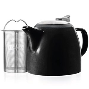tealyra - drago ceramic small teapot black - 22oz (2-3 cups) - with stainless steel lid and extra-fine infuser for loose leaf tea - lead-free - 650ml