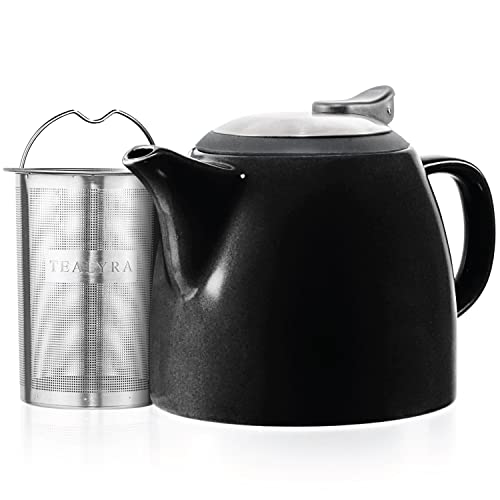 Tealyra - Drago Ceramic Small Teapot Black - 22oz (2-3 cups) - With Stainless Steel Lid and Extra-Fine Infuser for Loose Leaf Tea - Lead-free - 650ml