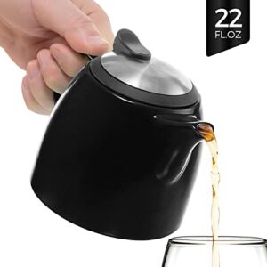 Tealyra - Drago Ceramic Small Teapot Black - 22oz (2-3 cups) - With Stainless Steel Lid and Extra-Fine Infuser for Loose Leaf Tea - Lead-free - 650ml