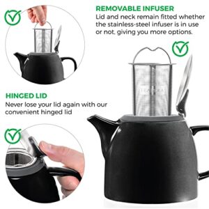 Tealyra - Drago Ceramic Small Teapot Black - 22oz (2-3 cups) - With Stainless Steel Lid and Extra-Fine Infuser for Loose Leaf Tea - Lead-free - 650ml