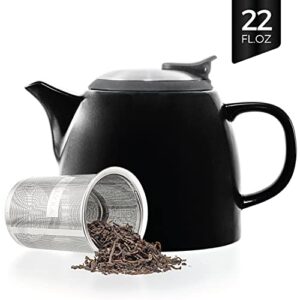 Tealyra - Drago Ceramic Small Teapot Black - 22oz (2-3 cups) - With Stainless Steel Lid and Extra-Fine Infuser for Loose Leaf Tea - Lead-free - 650ml