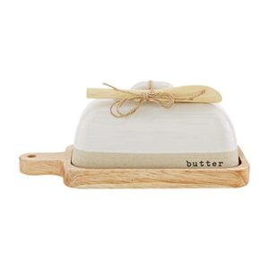 mud pie butter dish set, white, dish 3 1/2" x 8 1/4"