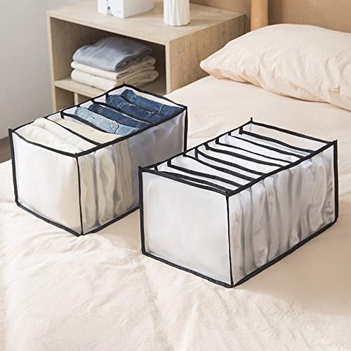 Kexle Wardrobe Clothes Organizer -7 Grids Jeans Leggings Closet Organizers and Storage Baskets -Foldable, Save Space, Portable Drawer Organizer for Bedroom Dorm Room (3PCS/Set(Jeans Jeans Legging))
