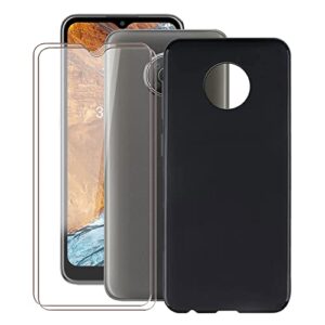 hhuan case for nokia g300 (6.52") with 2 tempered glass screen protector. ultra-thin black soft silicone anti-drop phone cover, tpu bumper shell case for nokia g300 - black