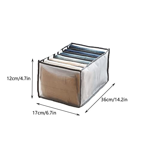 Splint 7 Grids Washable Wardrobe Clothes Organizer- Jeans Compartment Storage Box Closet Clothes Drawer, Separation Box, Drawer Divider Can Washed Home Organizer (A-14.2x6.7x4.7in)