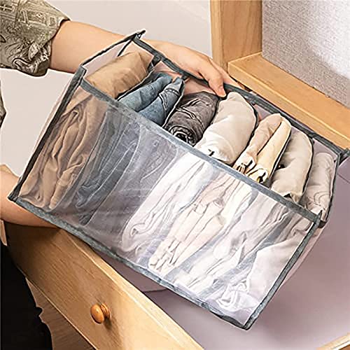 Splint 7 Grids Washable Wardrobe Clothes Organizer- Jeans Compartment Storage Box Closet Clothes Drawer, Separation Box, Drawer Divider Can Washed Home Organizer (A-14.2x6.7x4.7in)