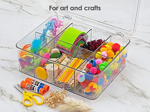 smartified Fridge Organizer Bin with Lid & Removable Dividers - Stackable Multipurpose for Teabags, Art & Crafts - Kitchen Pantry Refrigerator Freezer