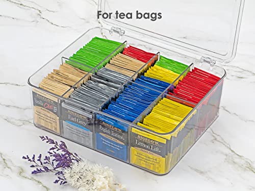 smartified Fridge Organizer Bin with Lid & Removable Dividers - Stackable Multipurpose for Teabags, Art & Crafts - Kitchen Pantry Refrigerator Freezer