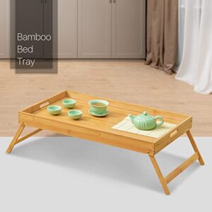 MoNiBloom Bed Tray Table Folding Legs with Handles, Bamboo Foldable Eating Breakfast Snack Food on Sofa Desk Serving Tray, Portable Lap Tray, Large, Natural