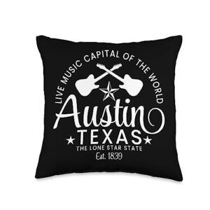 austin texas souvenir gifts austin texas live music capital of the world souvenir throw pillow, 16x16, multicolor