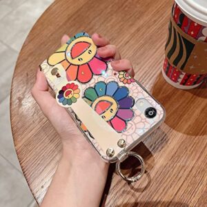 Lastma for iPhone XR Case Cute with Wrist Strap Kickstand Glitter Bling Cartoon IMD Soft TPU Shockproof Protective Cases Cover for Girls and Women - Sunflower