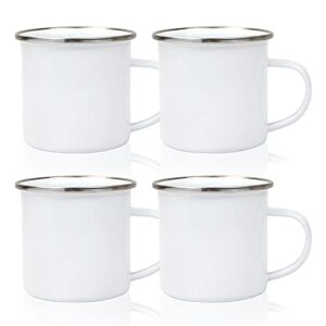 maikesub 4 pcs sublimation blank white enamel mug 12 oz with silver rim camping travel coffee metal mug can be used as a gift for christmas thanksgiving mother's day father's day