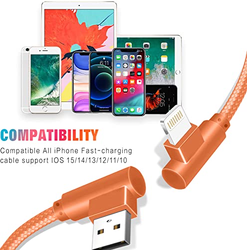 iPhone Charger, 3 Pack 10FT 90 Degree Charging Cable MFi Certified USB Lightning Cable Nylon Braided Fast Charging Cord Compatible for iPhone 14/13/12/11/X/Max/8/7/6/6S/5/5S/SE/Plus/iPad (10FT)