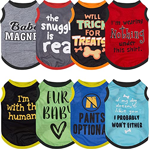 8 Pieces Dog Shirts Pet Printed Clothes with Funny Letters Summer Pet T Shirts Cool Puppy Shirts Breathable Dog Outfit Soft Dog Sweatshirt for Pet Dogs Cats (Classic Pattern,Small)