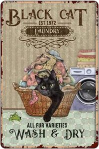 gedsing vintage metal tin sign black cat wash and dry laundry metal poster black cat clothes basket cat lover gift laundry room decor laundry sign cat lover gift 8x12 inch