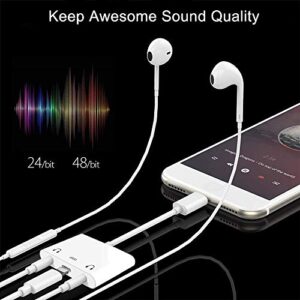 ELITEED 3in1 Lighting to 3.5mm,Headphone Adapter for iPhone, Dual Earphone Jack Audio and Charging Adapter,Headphone Splitter for iPhone 14/13/12/11/XS Max/XR/8/7 Plus /6/ iPad,Support iOS 10 to16