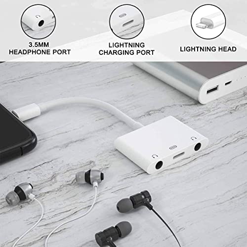 ELITEED 3in1 Lighting to 3.5mm,Headphone Adapter for iPhone, Dual Earphone Jack Audio and Charging Adapter,Headphone Splitter for iPhone 14/13/12/11/XS Max/XR/8/7 Plus /6/ iPad,Support iOS 10 to16