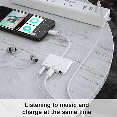 ELITEED 3in1 Lighting to 3.5mm,Headphone Adapter for iPhone, Dual Earphone Jack Audio and Charging Adapter,Headphone Splitter for iPhone 14/13/12/11/XS Max/XR/8/7 Plus /6/ iPad,Support iOS 10 to16