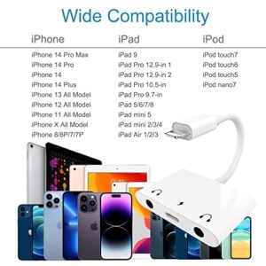 ELITEED 3in1 Lighting to 3.5mm,Headphone Adapter for iPhone, Dual Earphone Jack Audio and Charging Adapter,Headphone Splitter for iPhone 14/13/12/11/XS Max/XR/8/7 Plus /6/ iPad,Support iOS 10 to16