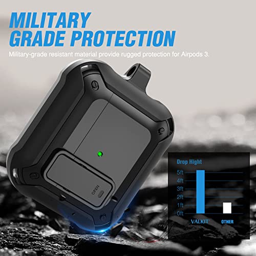 Valkit for Airpods 3rd Generation Case Cover with Lock, Military Armor Cool AirPods 3 Case with Keychain for Men Women Hard Shell Shockproof Air Pod 3 Case for AirPod 3rd Gen Case 2021, Black