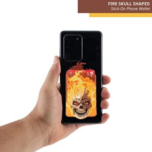 Funx Accessories Fire Skull Stick-On Phone Wallet - Self Adhesive Smartphone Wallet to Store Cards/Cash - Fun Adhesive Phone Card Holder - Compatible with Any Flat Devices with Width of 2.5’’