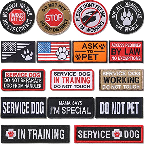 16 Pieces Service Dog Patch Do Not Pet Patch Ask to Pet Patch Removable Embroidery Tactical Patches with Hook and Loop American Flag Patches for Dog Harness Vest Collar