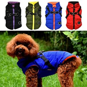 HOMU Dog Warm Vest Jacket Harness Pet Winter Clothes Jacket Coat Puppy 2 in 1 Outfit Cold Weather Coat Waterproof Dog Cotton Padded Clothes Apparel Dog Sweater Vest Small Dogs and Medium Dogs, Blue