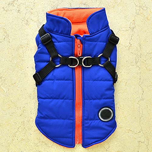 HOMU Dog Warm Vest Jacket Harness Pet Winter Clothes Jacket Coat Puppy 2 in 1 Outfit Cold Weather Coat Waterproof Dog Cotton Padded Clothes Apparel Dog Sweater Vest Small Dogs and Medium Dogs, Blue