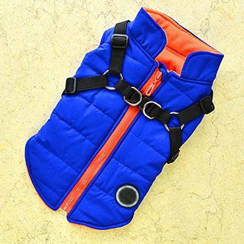 HOMU Dog Warm Vest Jacket Harness Pet Winter Clothes Jacket Coat Puppy 2 in 1 Outfit Cold Weather Coat Waterproof Dog Cotton Padded Clothes Apparel Dog Sweater Vest Small Dogs and Medium Dogs, Blue