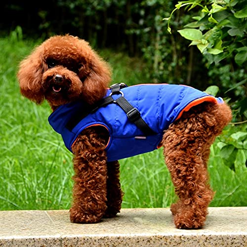 HOMU Dog Warm Vest Jacket Harness Pet Winter Clothes Jacket Coat Puppy 2 in 1 Outfit Cold Weather Coat Waterproof Dog Cotton Padded Clothes Apparel Dog Sweater Vest Small Dogs and Medium Dogs, Blue