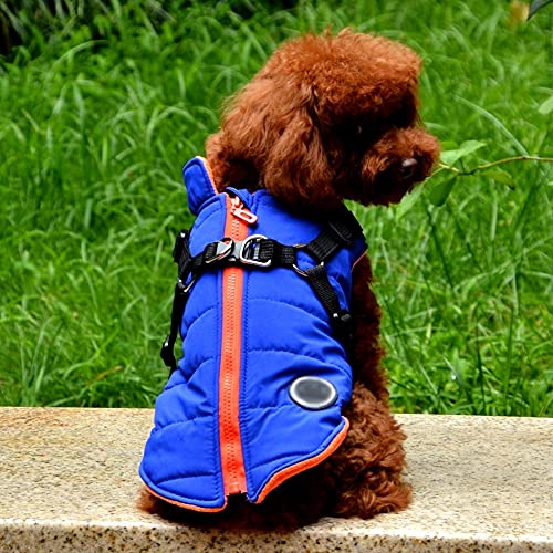 HOMU Dog Warm Vest Jacket Harness Pet Winter Clothes Jacket Coat Puppy 2 in 1 Outfit Cold Weather Coat Waterproof Dog Cotton Padded Clothes Apparel Dog Sweater Vest Small Dogs and Medium Dogs, Blue