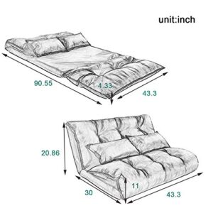 Adjustable Floor Sofa Bed with 2 Pillows , Folding Futon Couch Leisure Lazy Sofa with 5 Reclining Position, Suede Floor Sofa for Reading or Gaming in Bedroom/Living Room/Balcony,Beige