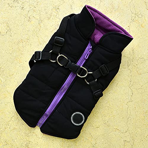 HOMU Dog Warm Vest Jacket Harness Pet Winter Clothes Coat Puppy 2 in 1 Outfit Cold Weather Waterproof Cotton Padded Apparel Sweater for Small Dogs and Medium Black