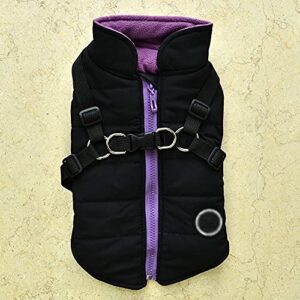 HOMU Dog Warm Vest Jacket Harness Pet Winter Clothes Coat Puppy 2 in 1 Outfit Cold Weather Waterproof Cotton Padded Apparel Sweater for Small Dogs and Medium Black