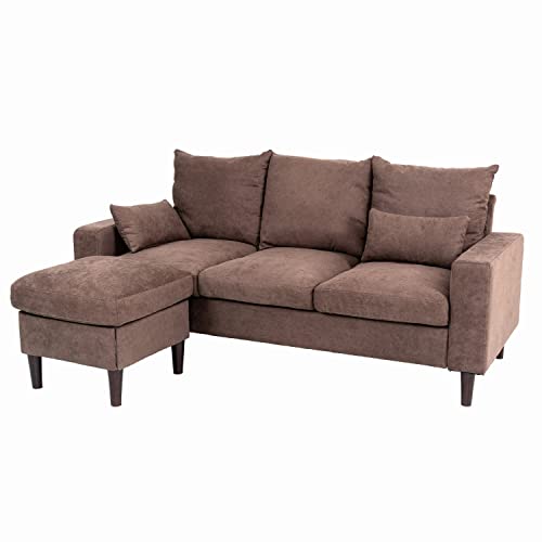 Panana Convertible Sectional Sofa L-Shaped Couch for Small Space, Brown (Brown)