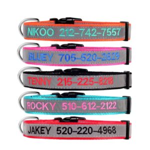 personalized dog collars,reflecvtive dog collar,custom embroidered with name and phone number in black,red,orange,cyan,rose for puppy,small,medium,large dogs,for boy and girl dogs