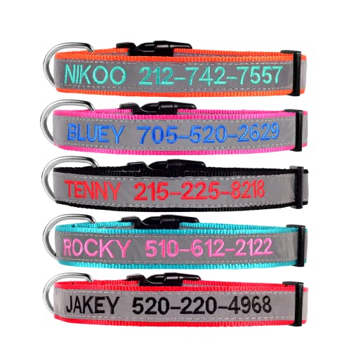 Personalized Dog Collars,Reflecvtive Dog Collar,Custom Embroidered with Name and Phone Number in Black,Red,Orange,Cyan,Rose for Puppy,Small,Medium,Large Dogs,for Boy and Girl Dogs