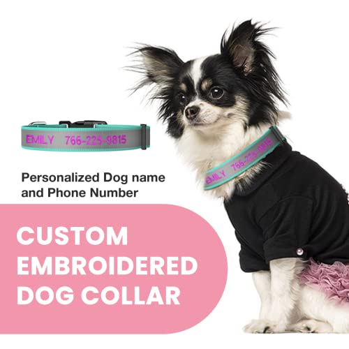 Personalized Dog Collars,Reflecvtive Dog Collar,Custom Embroidered with Name and Phone Number in Black,Red,Orange,Cyan,Rose for Puppy,Small,Medium,Large Dogs,for Boy and Girl Dogs