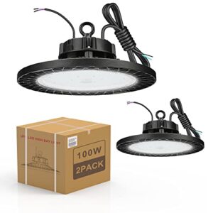 fuonce led highbay light 100w 0-10v dimmable 5000k 1,4000lm,2pack ufo high bay shop lights,ip65wateproof, approved for commercial warehouse workshop factory barn fcc ul dlc listed (100)