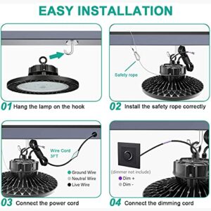 Fuonce LED HighBay Light 100W 0-10V Dimmable 5000K 1,4000LM,2Pack UFO High Bay Shop Lights,IP65Wateproof, Approved for Commercial Warehouse Workshop Factory Barn FCC UL DLC Listed (100)