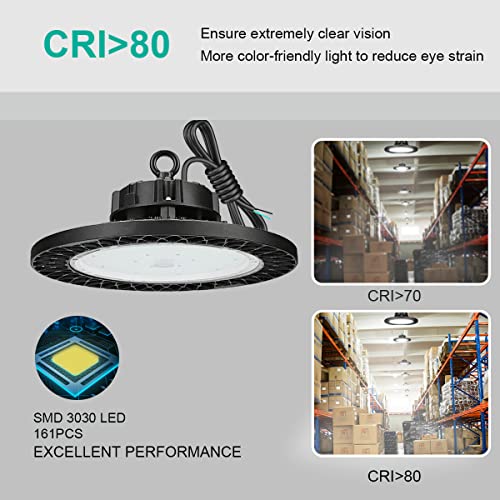 Fuonce LED HighBay Light 100W 0-10V Dimmable 5000K 1,4000LM,2Pack UFO High Bay Shop Lights,IP65Wateproof, Approved for Commercial Warehouse Workshop Factory Barn FCC UL DLC Listed (100)