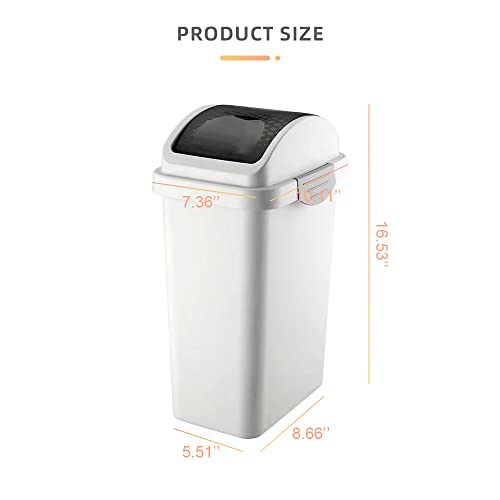 Yingliqi Slim Trash Can with Swing Lid, Plastic Trash Bin for Kitchen, Waste Bin for Narrow Space, Bathroom, 11 Liter