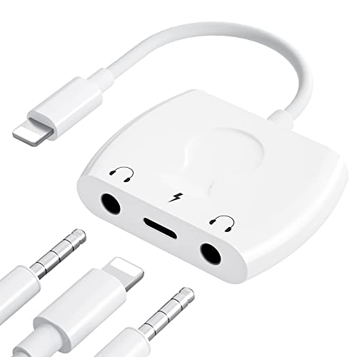 ELITEED iPhone Headphone Adapter,3in1 Lightning to 3.5 mm Headphone Jack Adapter,iPhone Splitter Audio and Charge for iPhone 14/13/12/SE/11/X/XR/8/iPad (Support Listening Music)