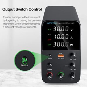DC Power Supply Variable, Bench Power Supply with Output Switch, Short Circuit Alarm, Adjustable Switching Regulated Power Supply 30V 10A with 4-Digits LED Power Display, USB Quick-Charge Interface