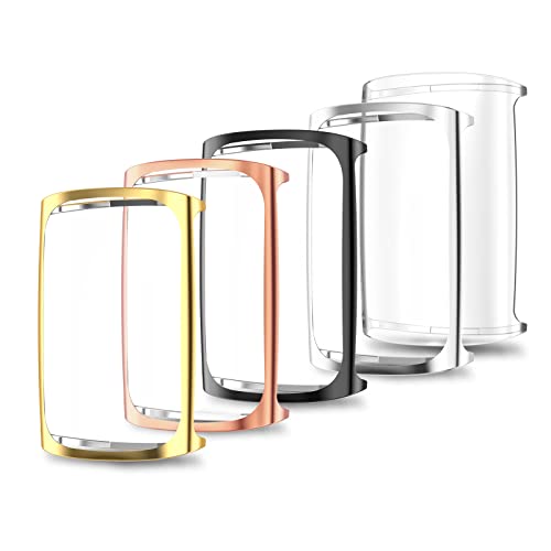 Simpeak 5-Pack Soft Screen Protector Bumper Case Compatible with Fitbit Charge 6 Charge 5 Smartwatch, Full Protection, Rose Pink/Clear/Silver/Black/Rose Gold