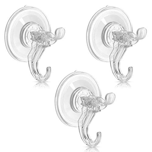3 Pack Suction Cup Hooks, Clear Heavy Duty Vacuum Suction Cups with Dual Hooks Removable Window Glass Door Suction Hangers, Reusable Suction Cup Holders for Kitchen Bathroom Shower Wreath