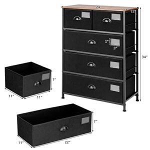 Giantex 5 drawer Dresser Fabric Storage Organizer with Adjustable Foot Pads & Folding Bin, Steel Frame Storage Cabinet Closet for Living Room, Bedroom, Cloakroom Unit Organizer, Black