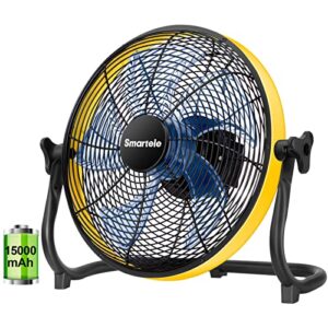 smartele 16“ rechargeable floor fan,up to 30 hours outdoor fan,15000mah battery powered fan for garage industrial camping car travel hurricane 16inch